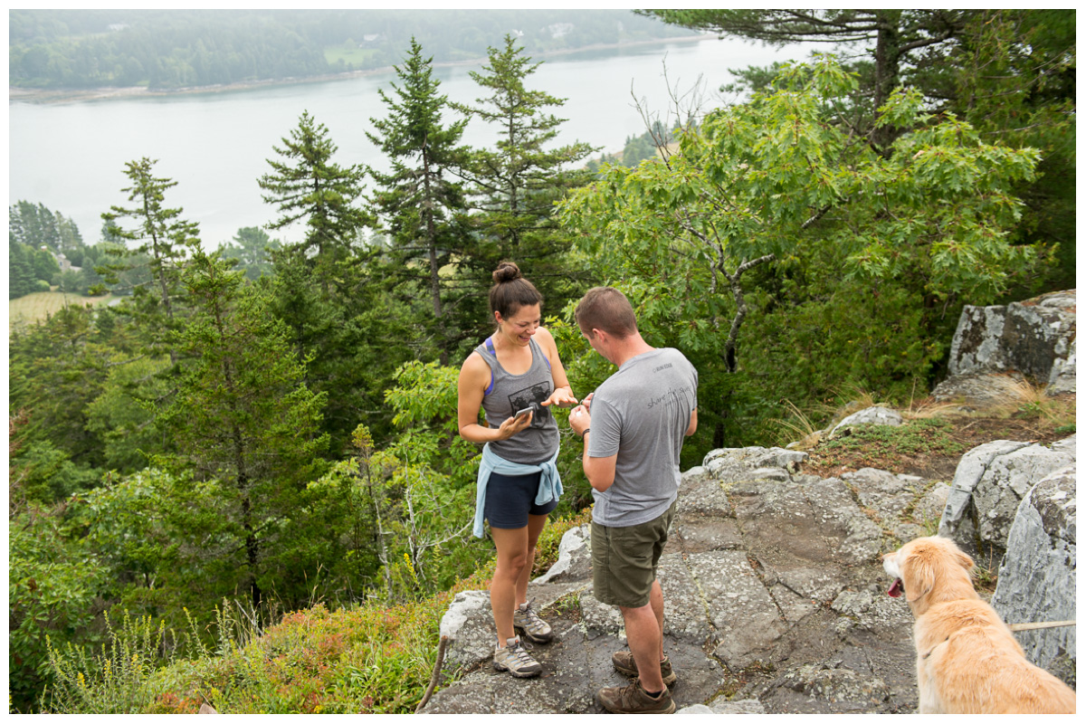 Engagement proposal for adventurous couple including dog