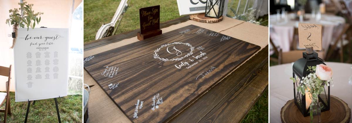 rustic wedding decor, tent reception ideas, unique guest books