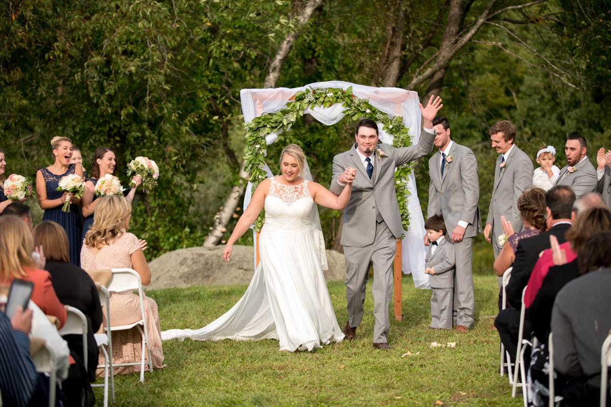 happy couple after outside ceremony, new hampshire wedding photographer