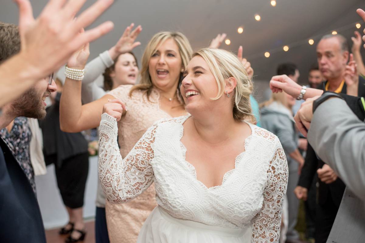 rustic backyard wedding, white tent reception, wedding dancing photos, new hampshire wedding photographer, fun wedding photos